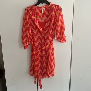 Tacera size M sheer dress with pink slip. Chevron print